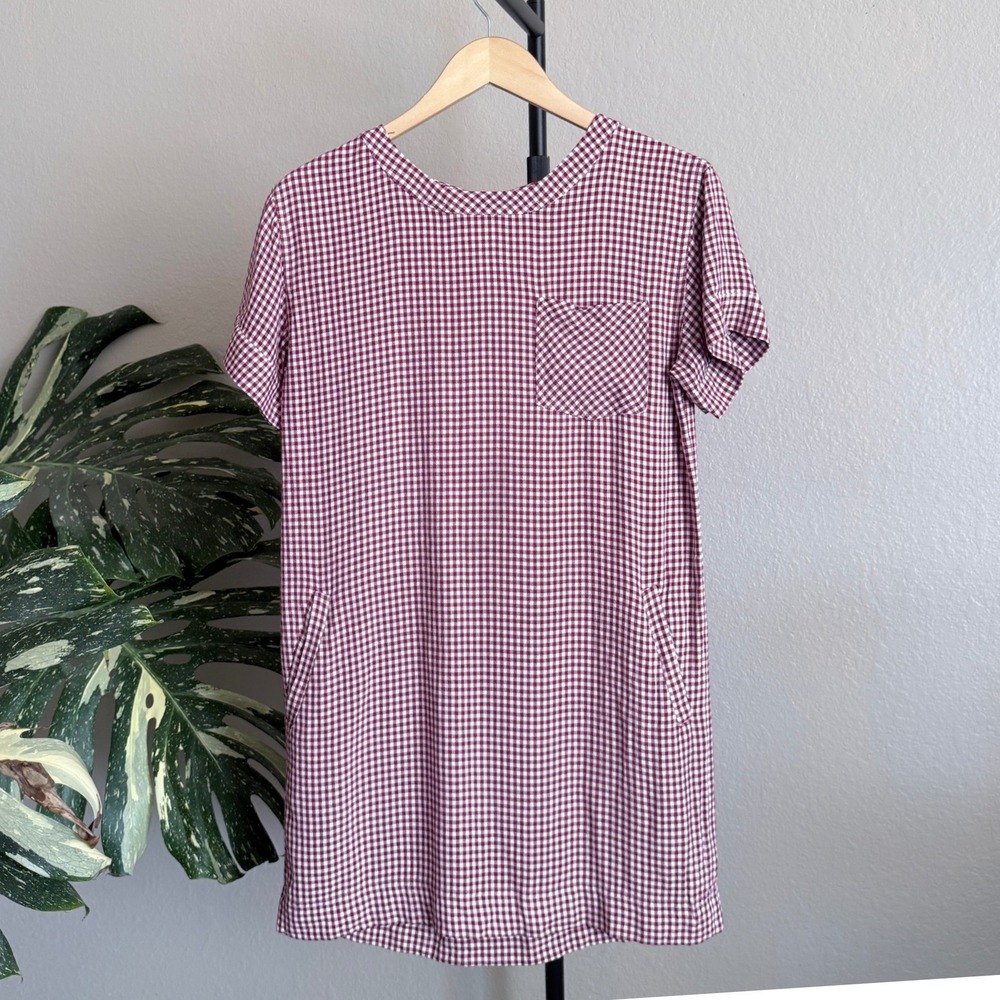Madewell Gingham‎ Shift Dress Small Red White Checkered Sleeveless Viscose